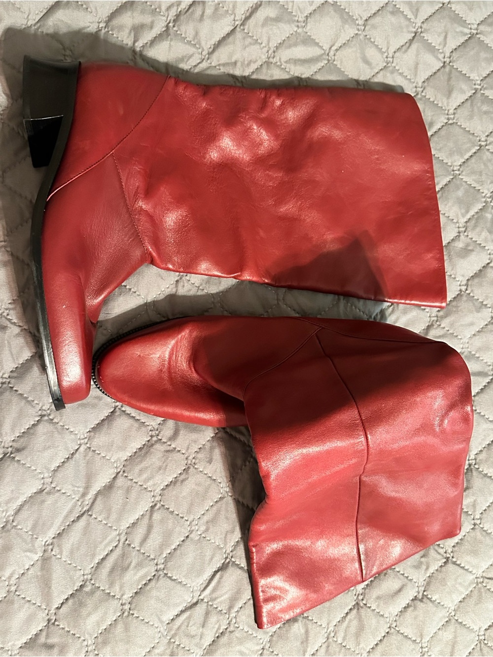 Red Leather Mid-Calf Women's Boots 10W
